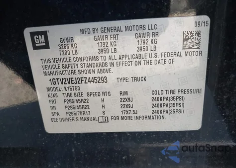 2015 GMC Sierra 1500 Slt from USA, damaged, VIN 1GTV2VEJ2FZ445293